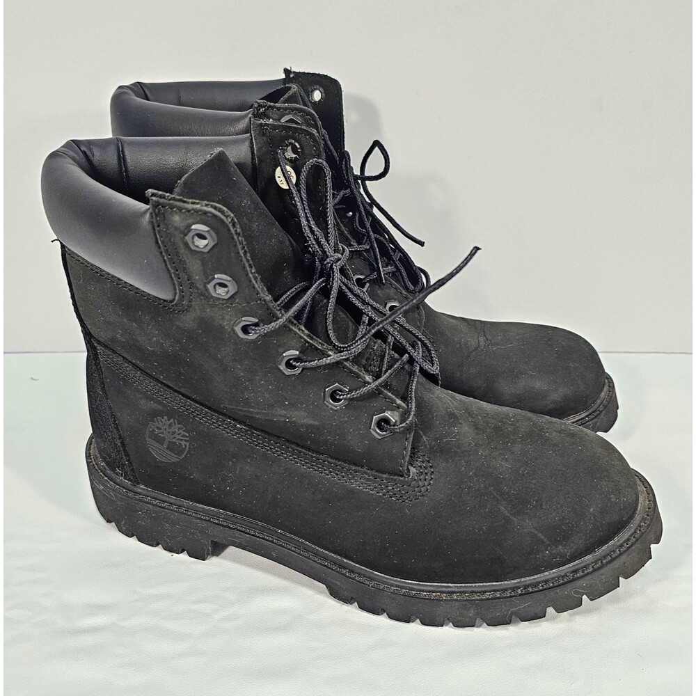 Timberland 6-Inch Premium Waterproof Black Nubuck Boots Youth Size 6M 12907